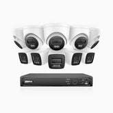 H800 - Zestaw do Monitoringu PoE 10 Kamery (5 Tubowa & 5 Kopułkowa) 4K z 16-Kanałowy Rejestratorem NVR, Noktowizor kolorowy i IR, 1/2.4" progresywny sensor CMOS, Identyfikacji osób lub pojazdów, Wbudowany mikrofon, IP67, Obsługuje RTSP i ONVIF